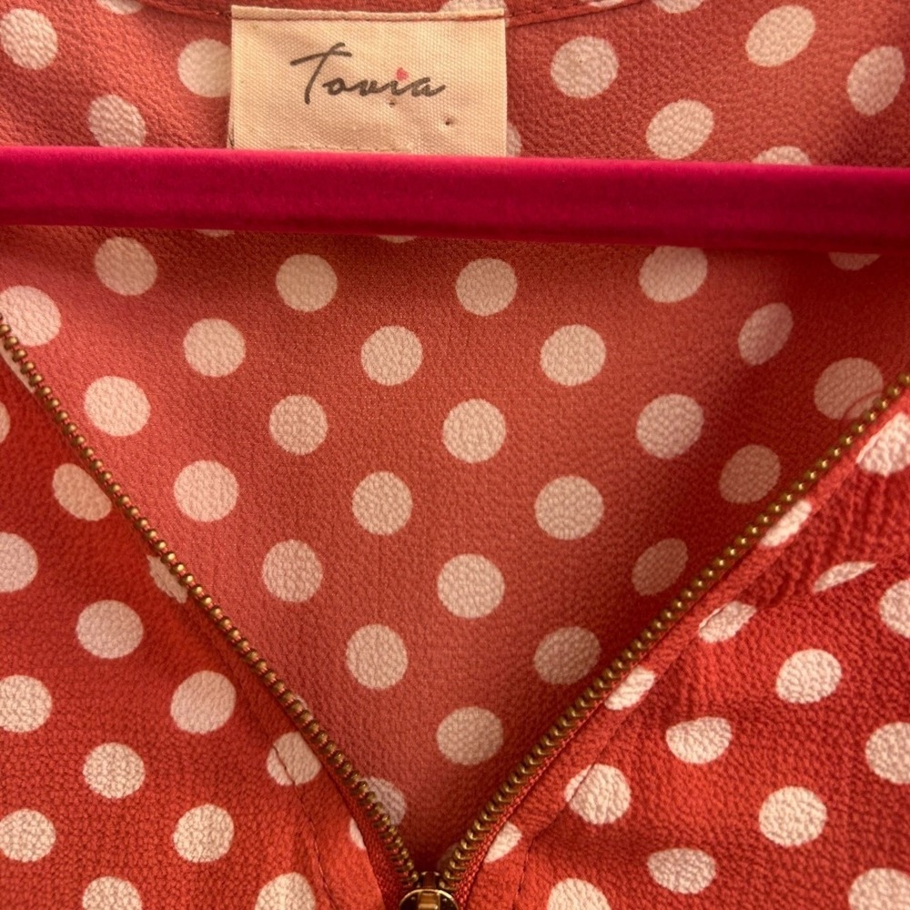 Tovia Womens Blouse Salmon Pink M Polka Dot Rockabilly Retro Officewear Chic - Picture 7 of 7